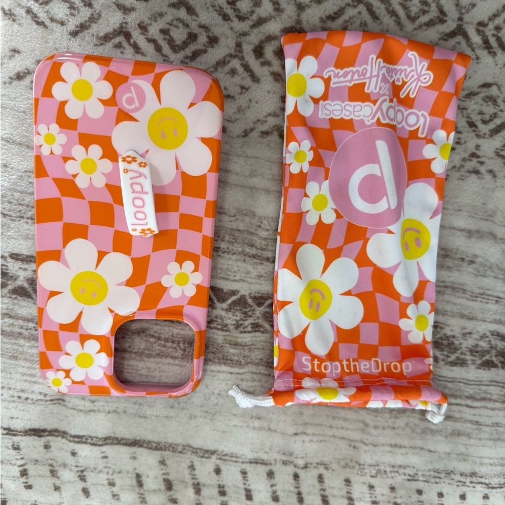 Loopy Case Kids Phone Case with Daisy Pattern - Pink and Orange